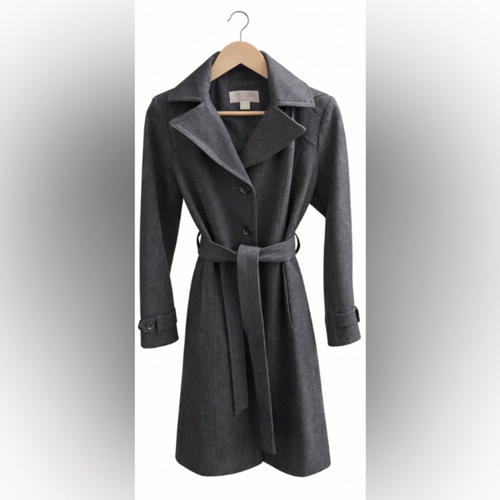 Michael Kors Wool Blend Belted Coat – Size Small – Grey